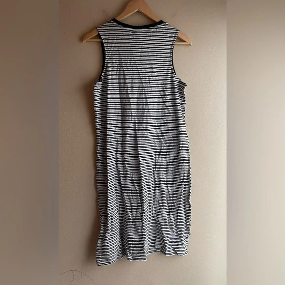 New Mossino Women Sleeveless Linen Dress Black White Stripe Size Medium - Picture 4 of 10